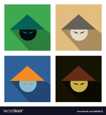 Set of asian or chinese conical straw hat vector image