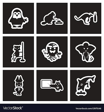Set of black and white icons animals profession vector image