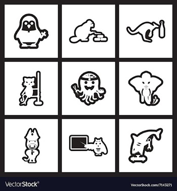 Set of black and white icons animals profession vector image