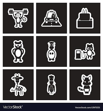 Set of black and white icons profession animals vector image