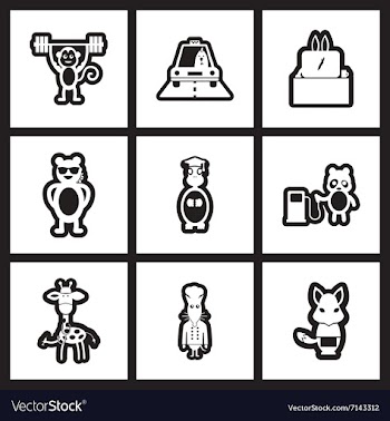 Set of black and white icons profession animals vector image