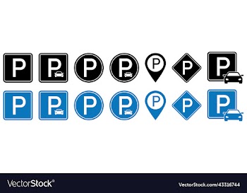 set of blue and black parking signs