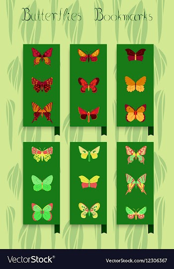 Set of bookmarks colorful butterfly decor vector image