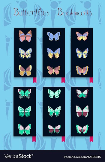 Set of bookmarks colorful butterfly decor vector image