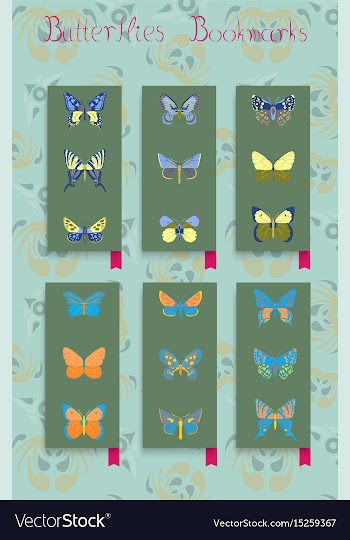 Set of bookmarks colorful butterfly decor vector image