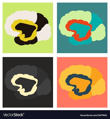 Set of brain in flat monochrome color on white vector image