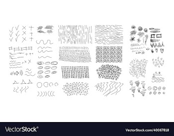 set of brush lines circles signs hand-drawn