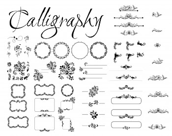 Set of calligraphic design elements, page decor, dividers and ornate headpieces. rome style calligraphy. Free Vector