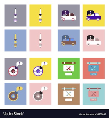 Set of car detail icons automotive parts on color vector image