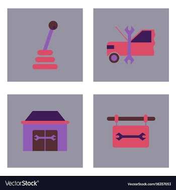 Set of car detail icons automotive parts on color vector image