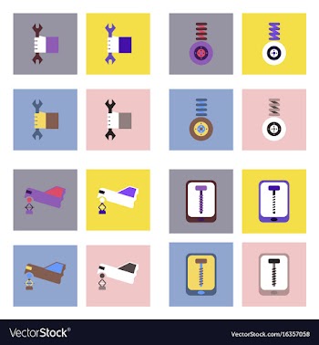 Set of car detail icons automotive parts on color vector image