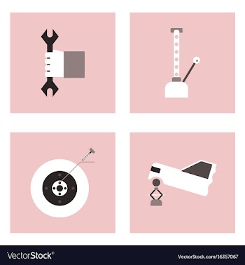 Set of car detail icons automotive parts on color vector image