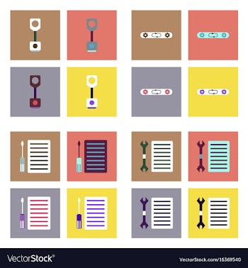 Set of car detail icons automotive parts on color vector image