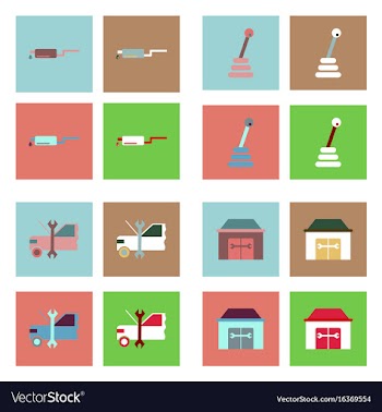 Set of car detail icons automotive parts on color vector image