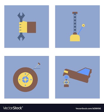 Set of car detail icons automotive parts on color vector image