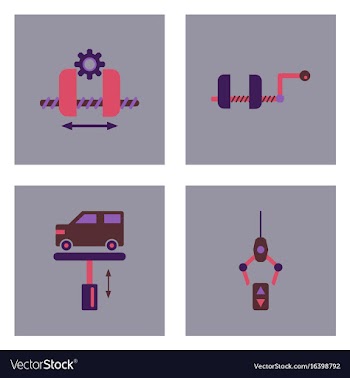 Set of car detail icons automotive parts on color vector image
