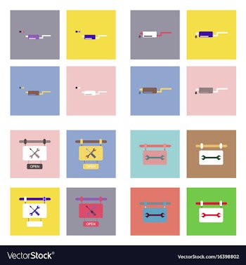 Set of car detail icons automotive parts on color vector image