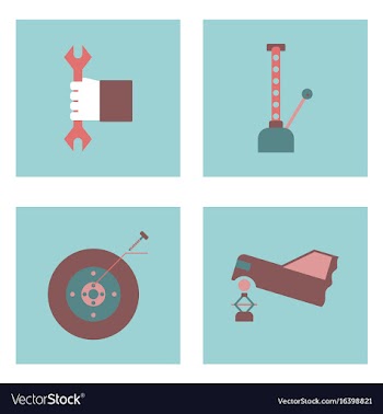 Set of car detail icons automotive parts on color vector image