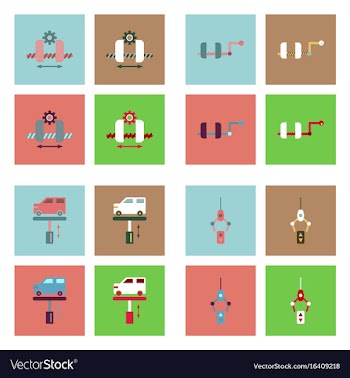 Set of car detail icons automotive parts on color vector image