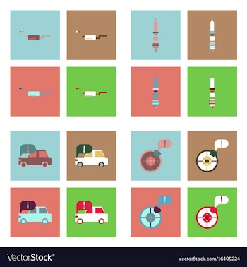 Set of car detail icons automotive parts on color vector image