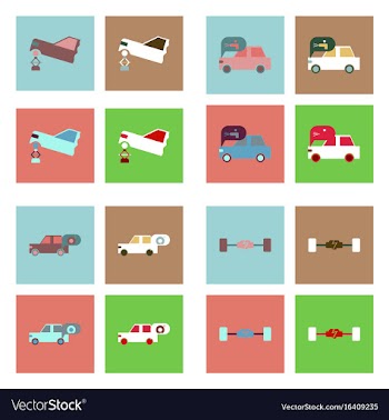 Set of car detail icons automotive parts on color vector image