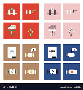 Set of car detail icons automotive parts on color vector image