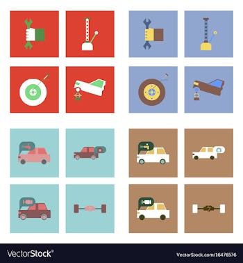 Set of car detail icons automotive parts on color vector image