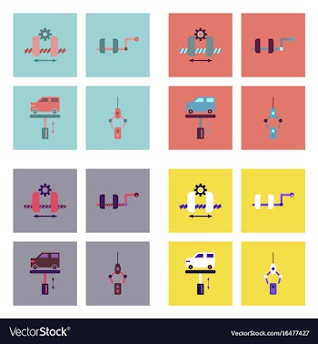 Set of car detail icons automotive parts on color vector image