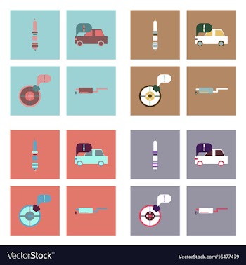 Set of car detail icons automotive parts on color vector image