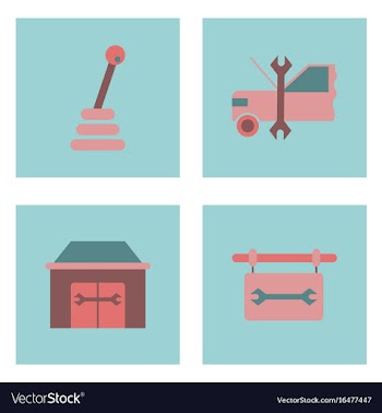 Set of car detail icons automotive parts on color vector image