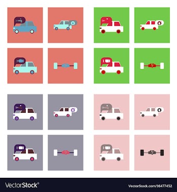 Set of car detail icons automotive parts on color vector image