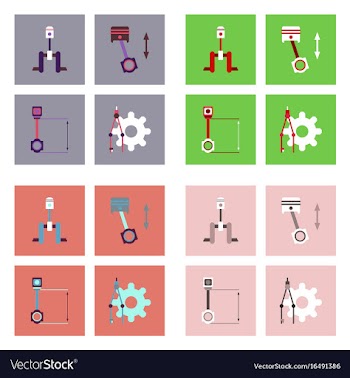 Set of car detail icons automotive parts on color vector image