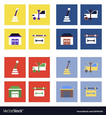 Set of car detail icons automotive parts on color vector image