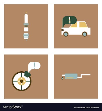 Set of car detail icons automotive parts on color vector image