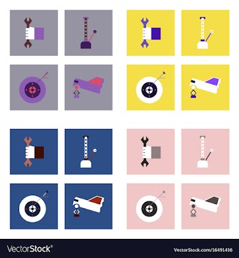 Set of car detail icons automotive parts on color vector image