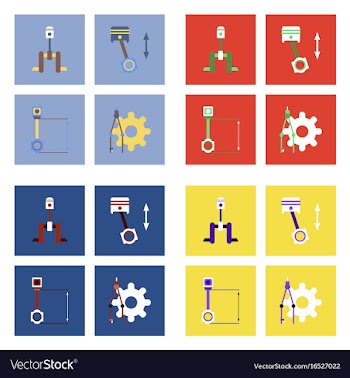 Set of car detail icons automotive parts on color vector image