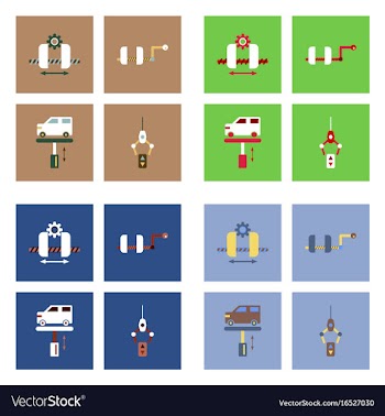 Set of car detail icons automotive parts on color vector image