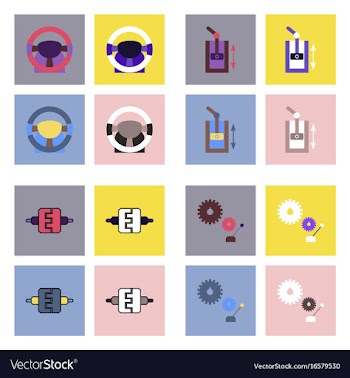 Set of car detail icons automotive parts on color vector image