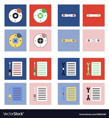Set of car detail icons automotive parts on color vector image