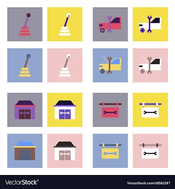 Set of car detail icons automotive parts on color vector image