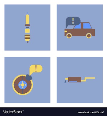 Set of car detail icons automotive parts on color vector image