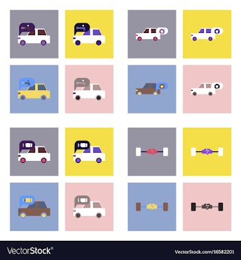 Set of car detail icons automotive parts on color vector image