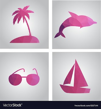 Set of cards in polygonal style Beach island palm vector image