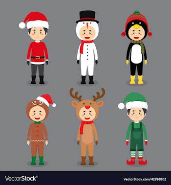 set of cartoon character wearing christmas costume