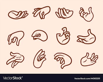 set of cartoon hands outline with gloves