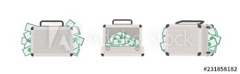 Set of cases full of money isolated on white background