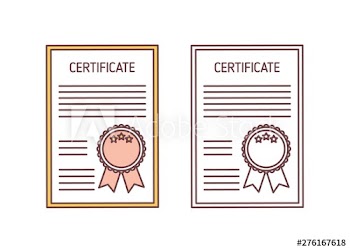 Set of certificates with seal and ribbon isolated on white background