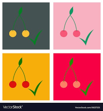 Set of cherry sweet fruit flat icon realistic vector image
