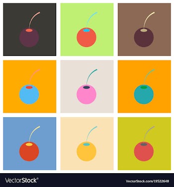 Set of cherry sweet fruit flat icon realistic vector image