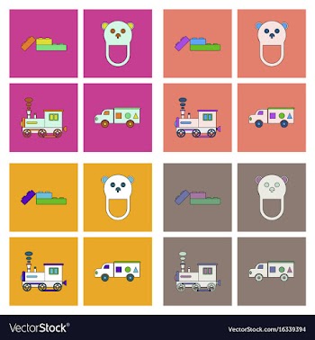 Set of children toys in different sets in flet on vector image